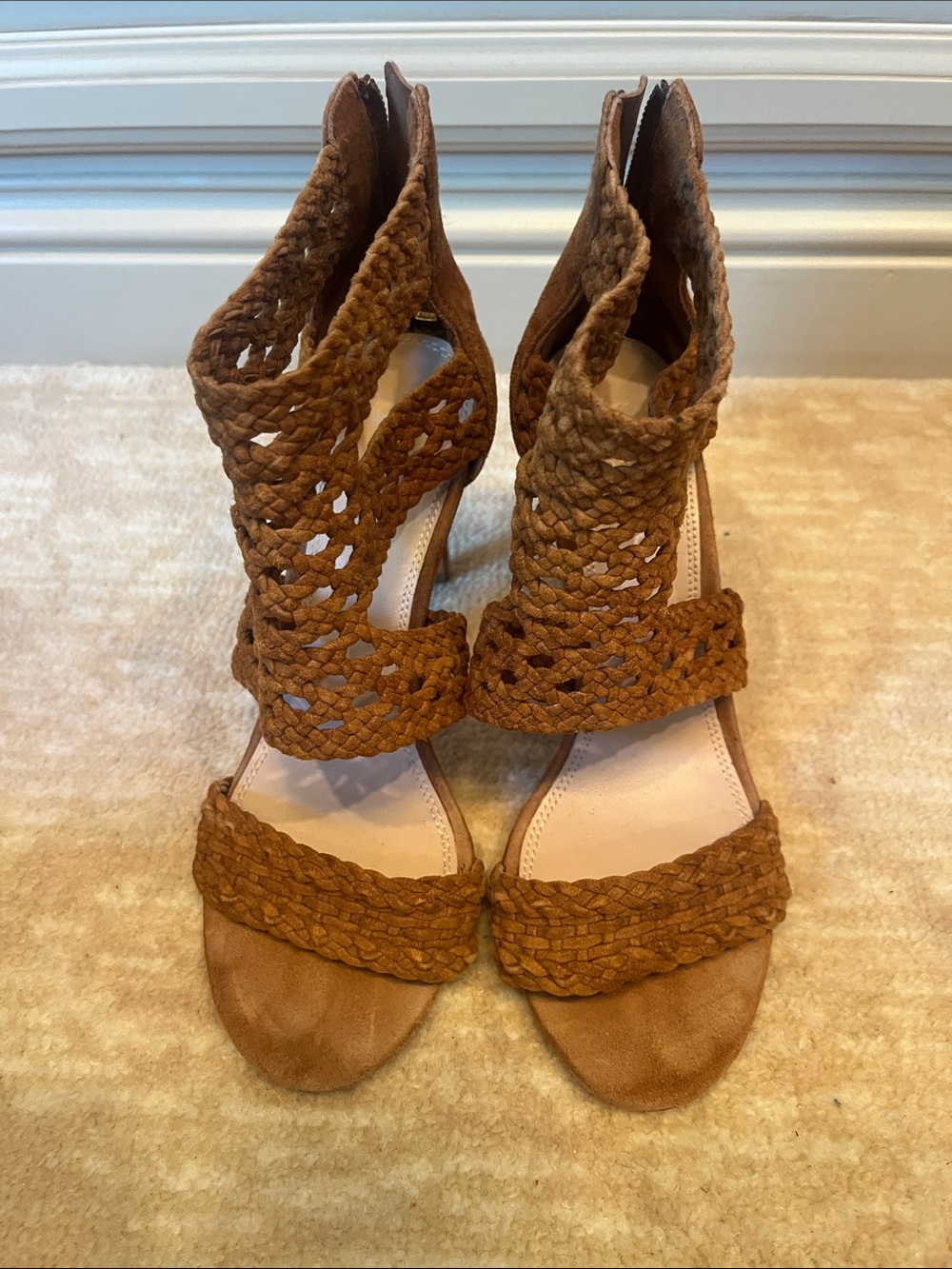 Sandro Braided Tan Suede High Heel Sandals